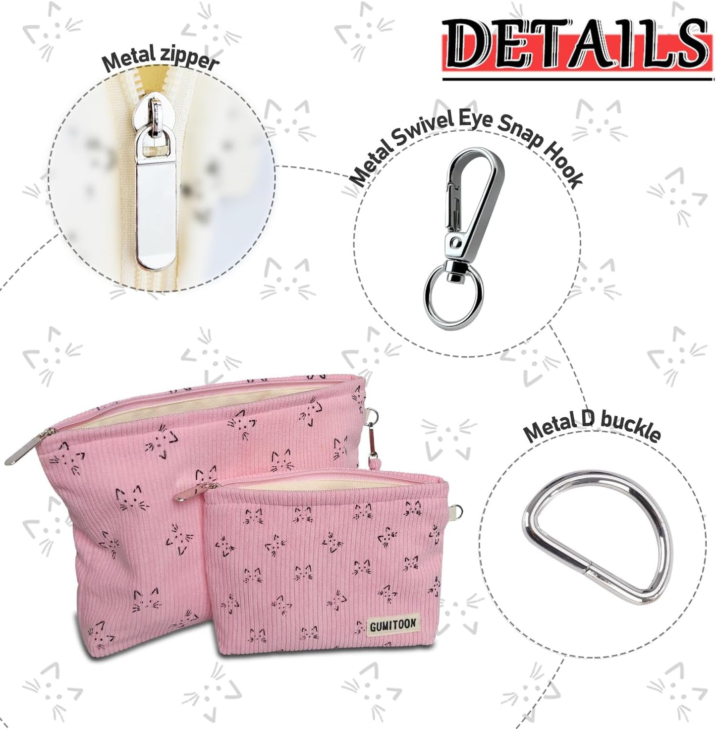 2Pcs Cosmetic Bags,Makeup Bag for Women,Aesthetic Organizer Toiletry Bags,Travel Essentials,Travel Size Toiletries,A Small Make up Bag and a Big Make up Bag(Pink Cat)