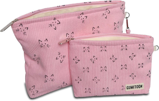 2Pcs Cosmetic Bags,Makeup Bag for Women,Aesthetic Organizer Toiletry Bags,Travel Essentials,Travel Size Toiletries,A Small Make up Bag and a Big Make up Bag(Pink Cat)