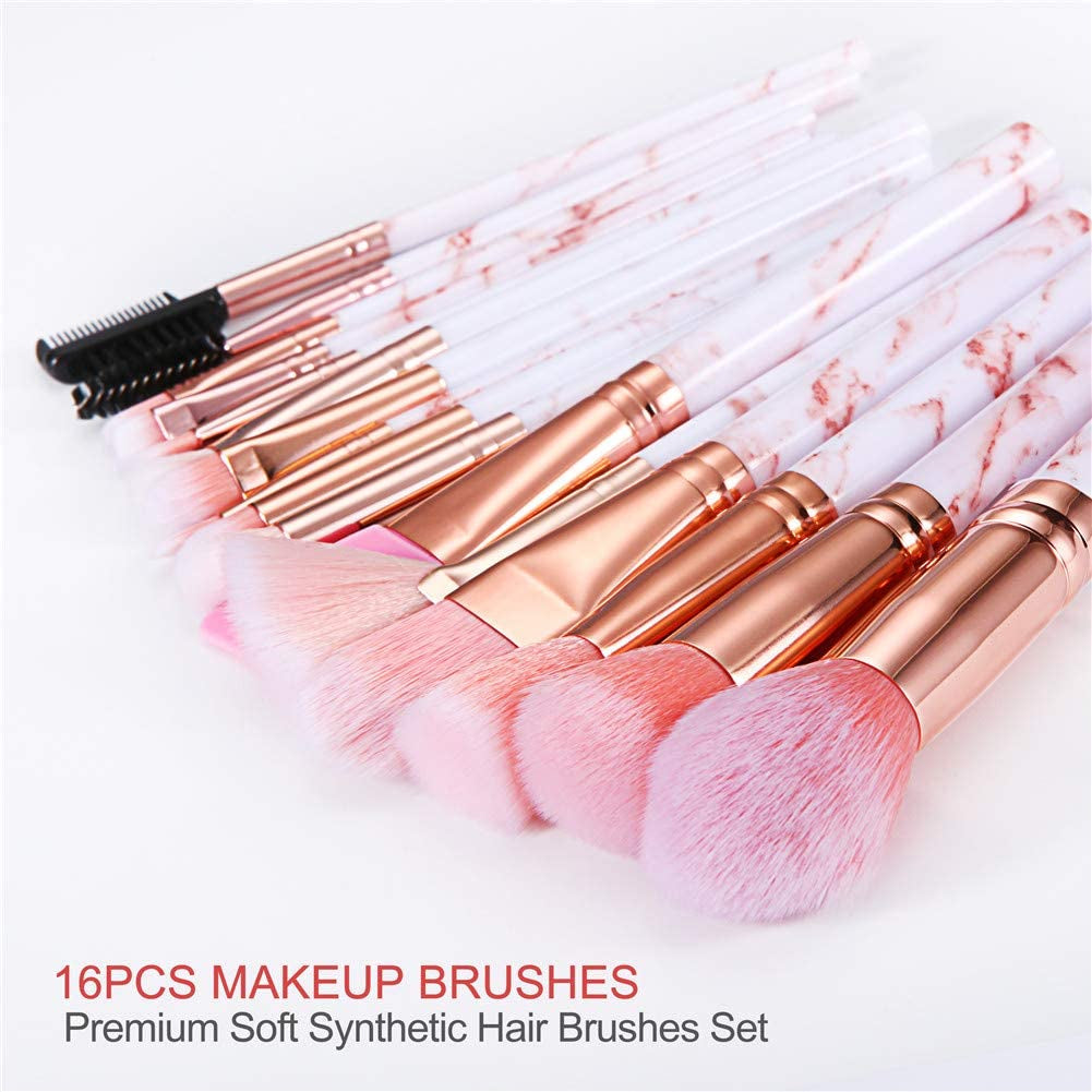 Makeup Brushes Set  16PCS Marble Make up Brushes Foundation Eyeshadow Concealer Eyebrow Blush Face Mask Brush Set with Gift Box Make up Tool（Pink)