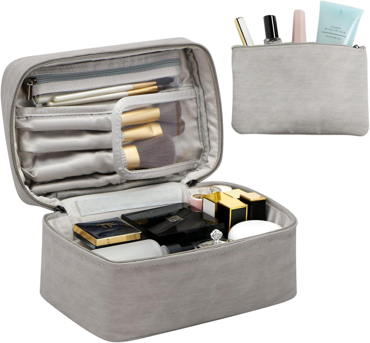 Makeup Bag Travel Cosmetic Bag Makeup Organizer Bag Travel Make up Bag Waterproof Make up Organizer Bag Makeup Bags for Women Girls.(Grey)