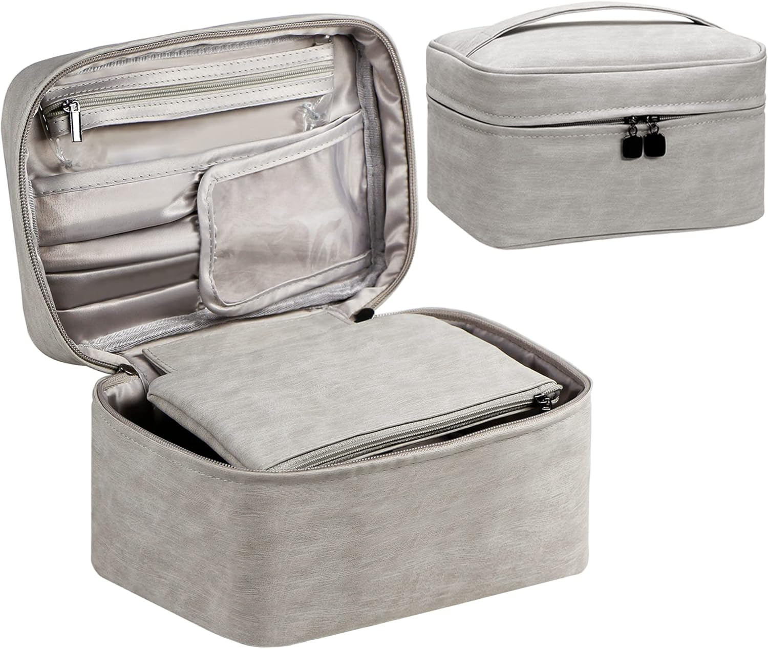 Makeup Bag Travel Cosmetic Bag Makeup Organizer Bag Travel Make up Bag Waterproof Make up Organizer Bag Makeup Bags for Women Girls.(Grey)