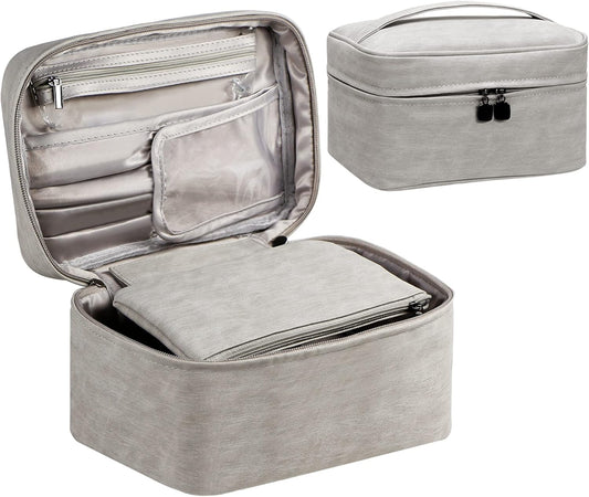 Makeup Bag Travel Cosmetic Bag Makeup Organizer Bag Travel Make up Bag Waterproof Make up Organizer Bag Makeup Bags for Women Girls.(Grey)