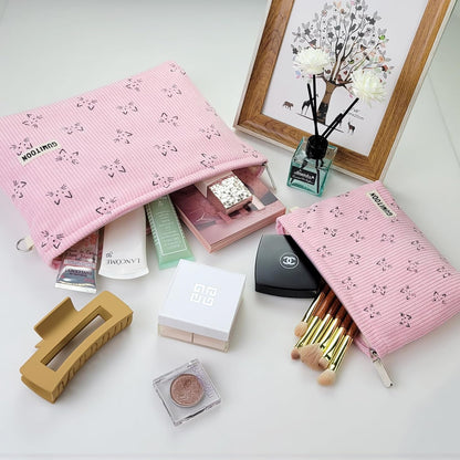 2Pcs Cosmetic Bags,Makeup Bag for Women,Aesthetic Organizer Toiletry Bags,Travel Essentials,Travel Size Toiletries,A Small Make up Bag and a Big Make up Bag(Pink Cat)