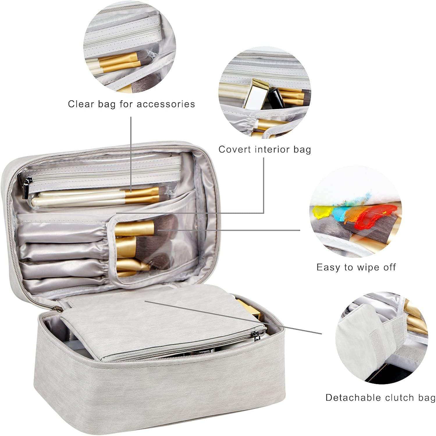 Makeup Bag Travel Cosmetic Bag Makeup Organizer Bag Travel Make up Bag Waterproof Make up Organizer Bag Makeup Bags for Women Girls.(Grey)