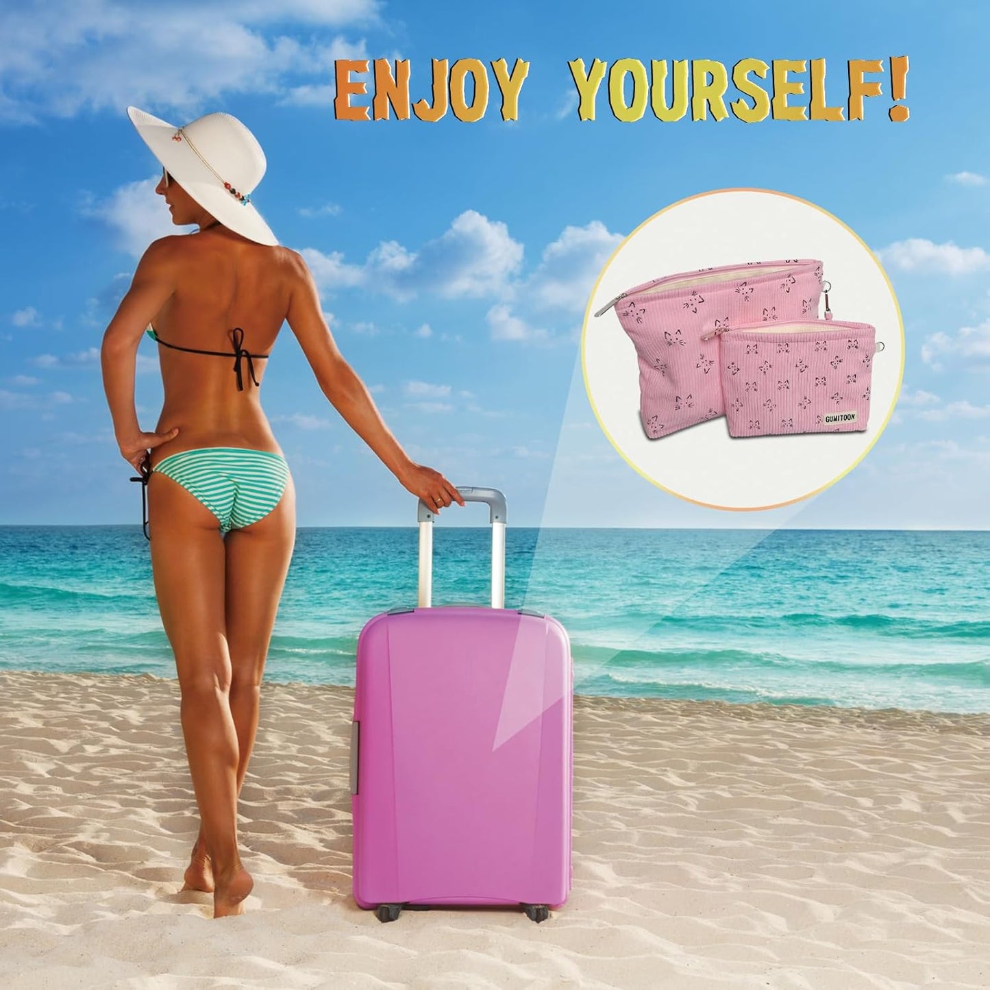 2Pcs Cosmetic Bags,Makeup Bag for Women,Aesthetic Organizer Toiletry Bags,Travel Essentials,Travel Size Toiletries,A Small Make up Bag and a Big Make up Bag(Pink Cat)