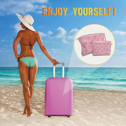 2Pcs Cosmetic Bags,Makeup Bag for Women,Aesthetic Organizer Toiletry Bags,Travel Essentials,Travel Size Toiletries,A Small Make up Bag and a Big Make up Bag(Pink Cat)