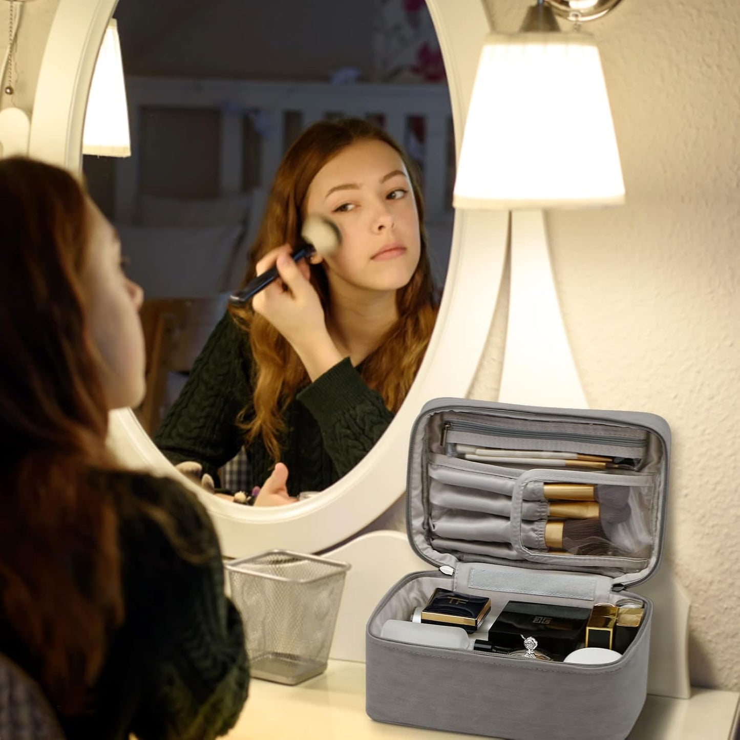 Makeup Bag Travel Cosmetic Bag Makeup Organizer Bag Travel Make up Bag Waterproof Make up Organizer Bag Makeup Bags for Women Girls.(Grey)